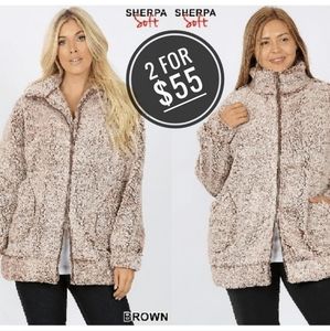 NEW PLUSH BROWN SHERPA ZIP UP JACKET W/ POCKETS